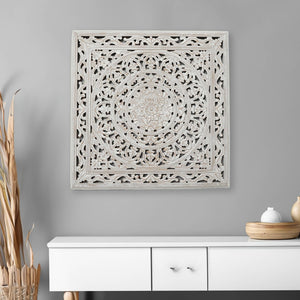 White Square Shape Handcrafted Wooden Wall Decor 36inchx36inch Elegant Home Accent